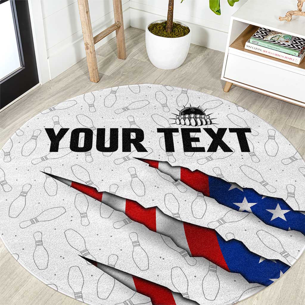 Personalized American Flag Bowling Team Round Carpet Pins and Ball Torn Stripes and Patterned White - Wonder Print Shop