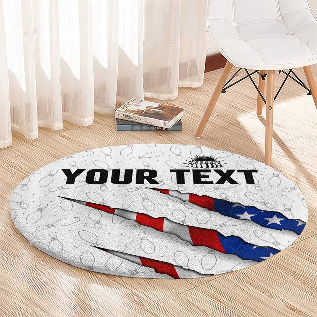 Personalized American Flag Bowling Team Round Carpet Pins and Ball Torn Stripes and Patterned White - Wonder Print Shop