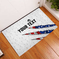 Personalized American Flag Bowling Team Rubber Doormat Pins and Ball Torn Stripes and Patterned White - Wonder Print Shop