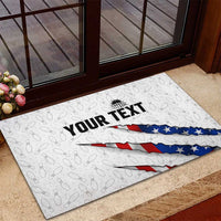 Personalized American Flag Bowling Team Rubber Doormat Pins and Ball Torn Stripes and Patterned White - Wonder Print Shop