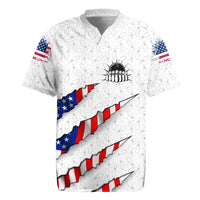 Personalized American Flag Bowling Team Rugby Jersey Pins and Ball Torn Stripes and Patterned White - Wonder Print Shop