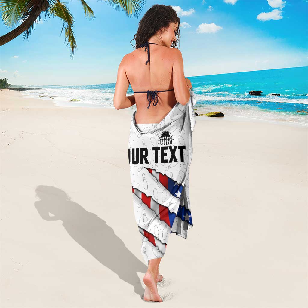 Personalized American Flag Bowling Team Sarong Pins and Ball Torn Stripes and Patterned White - Wonder Print Shop