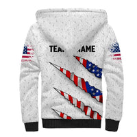 Personalized American Flag Bowling Team Sherpa Hoodie Pins and Ball Torn Stripes and Patterned White - Wonder Print Shop