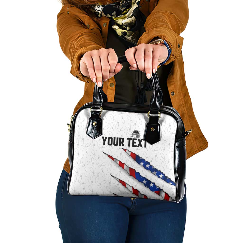 Personalized American Flag Bowling Team Shoulder Handbag Pins and Ball Torn Stripes and Patterned White - Wonder Print Shop