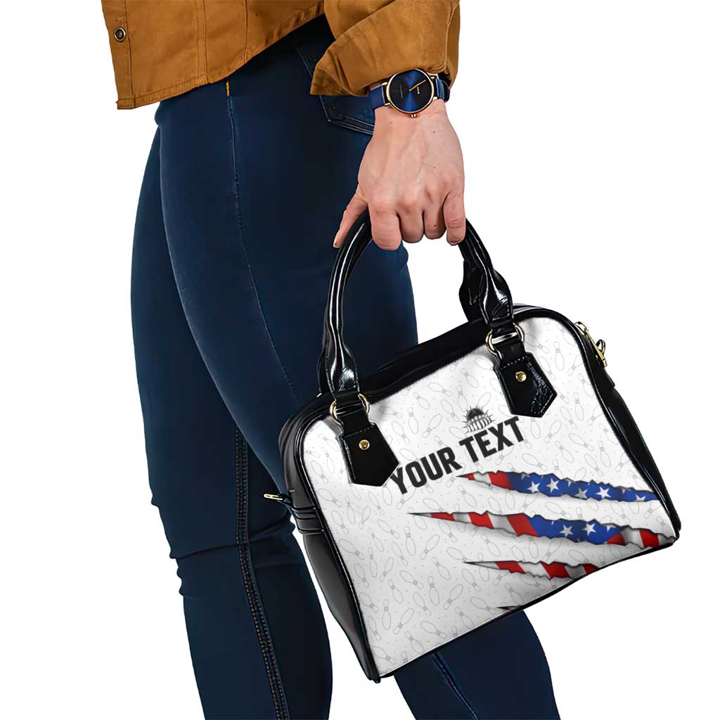 Personalized American Flag Bowling Team Shoulder Handbag Pins and Ball Torn Stripes and Patterned White - Wonder Print Shop