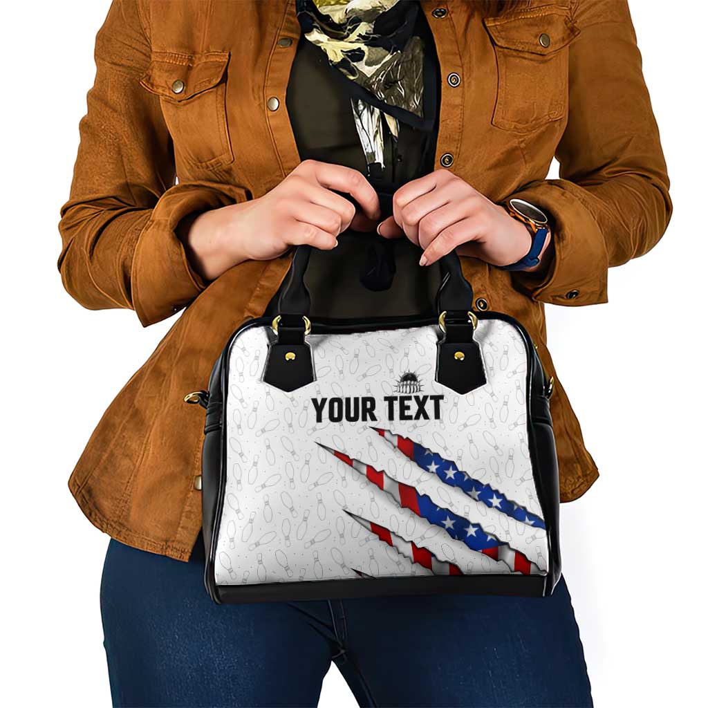 Personalized American Flag Bowling Team Shoulder Handbag Pins and Ball Torn Stripes and Patterned White - Wonder Print Shop