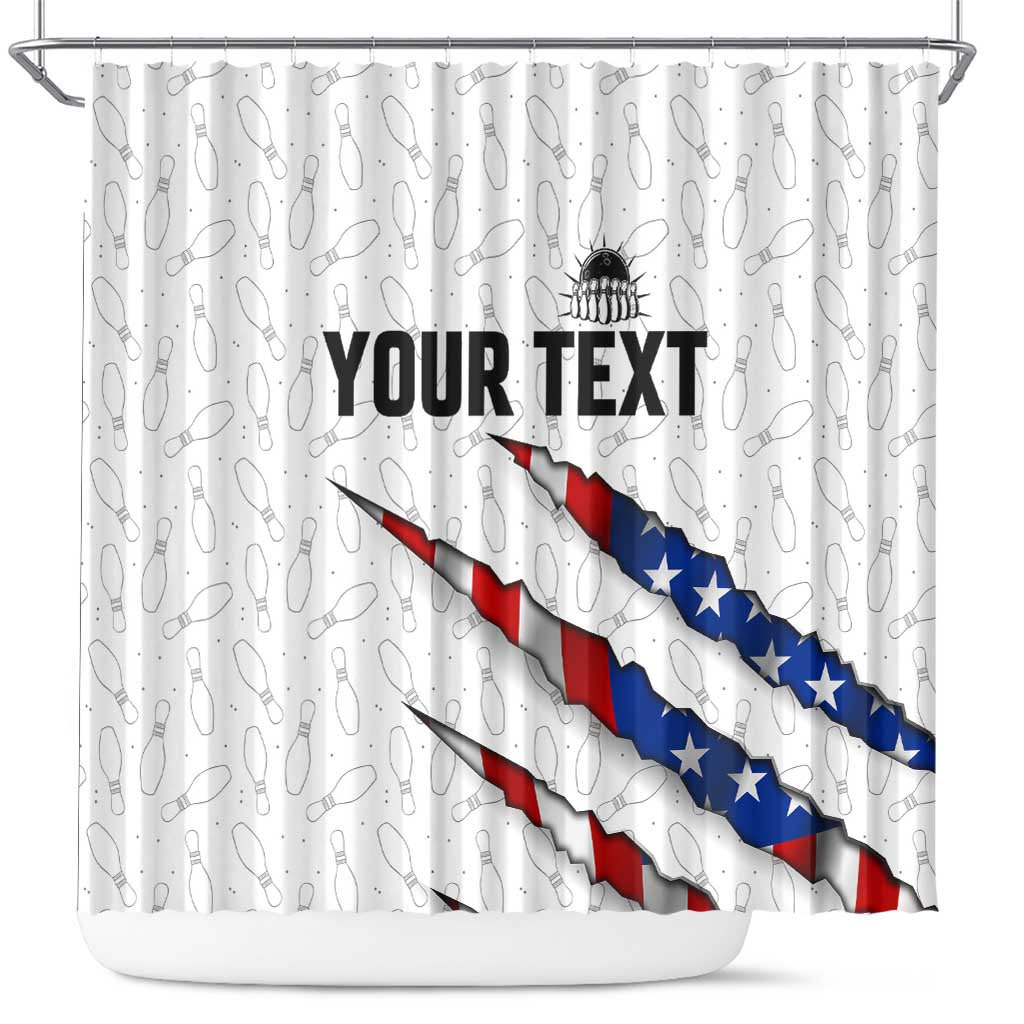 Personalized American Flag Bowling Team Shower Curtain Pins and Ball Torn Stripes and Patterned White - Wonder Print Shop