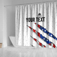 Personalized American Flag Bowling Team Shower Curtain Pins and Ball Torn Stripes and Patterned White - Wonder Print Shop