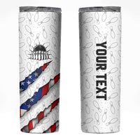 Personalized American Flag Bowling Team Skinny Tumbler Pins and Ball Torn Stripes and Patterned White - Wonder Print Shop
