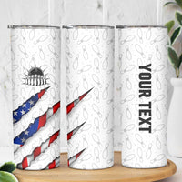 Personalized American Flag Bowling Team Skinny Tumbler Pins and Ball Torn Stripes and Patterned White - Wonder Print Shop
