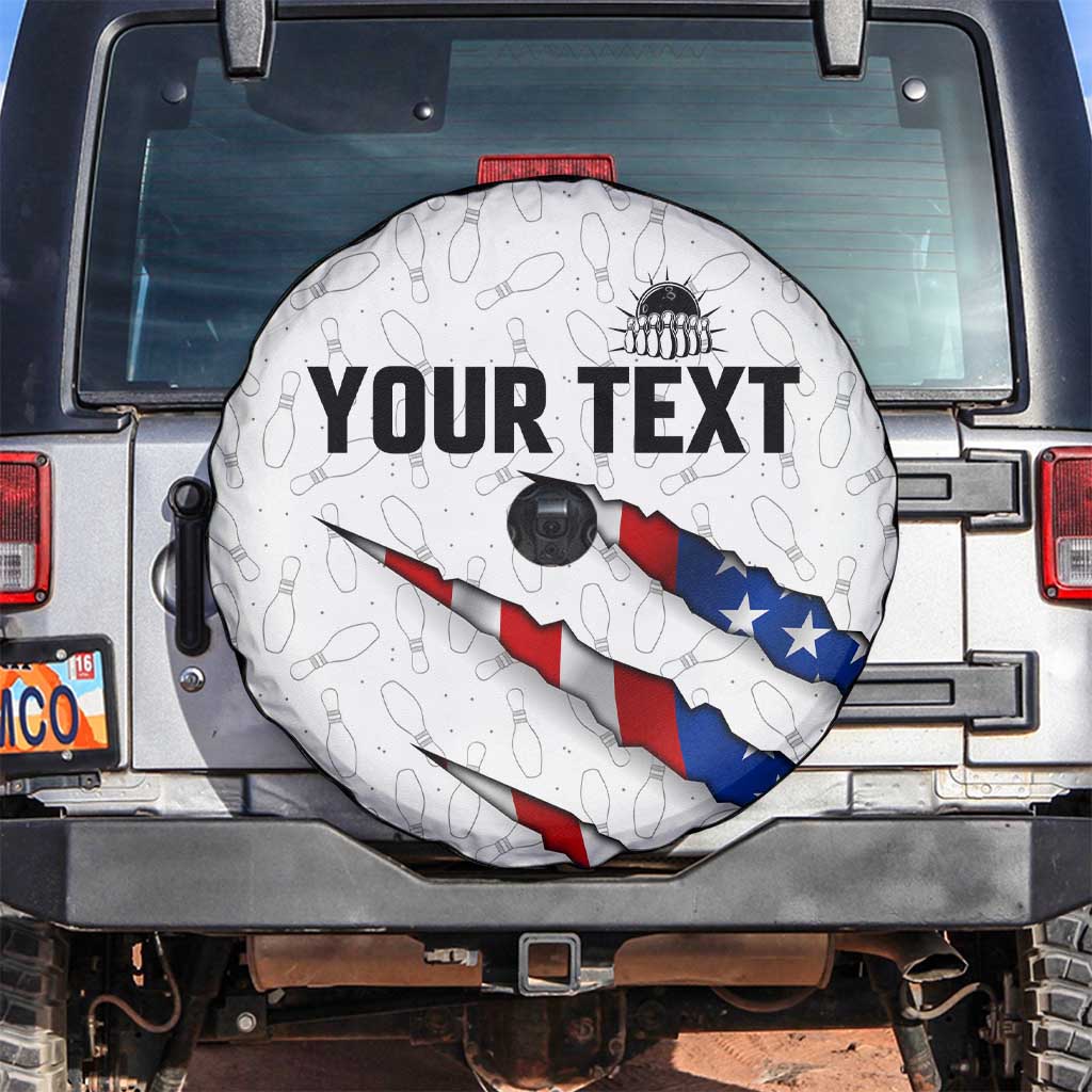 Personalized American Flag Bowling Team Spare Tire Cover Pins and Ball Torn Stripes and Patterned White - Wonder Print Shop