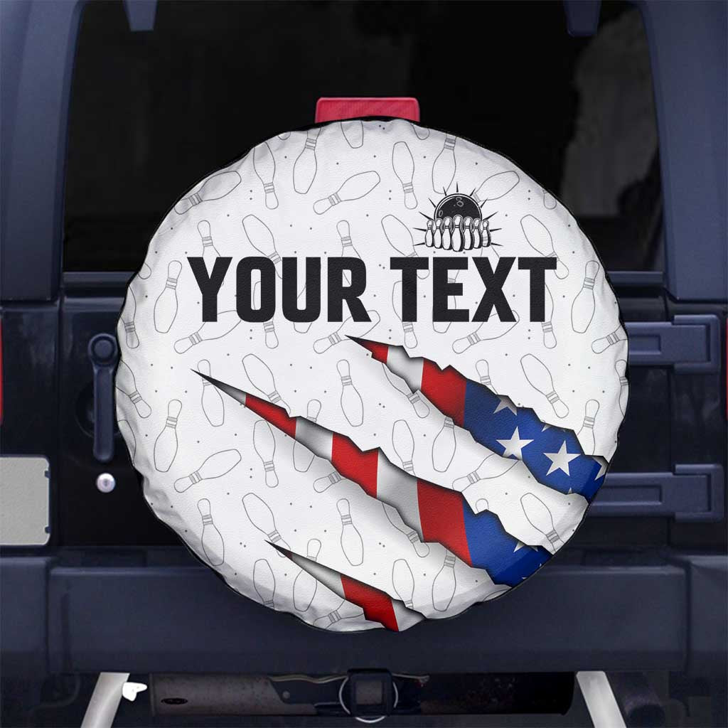 Personalized American Flag Bowling Team Spare Tire Cover Pins and Ball Torn Stripes and Patterned White - Wonder Print Shop