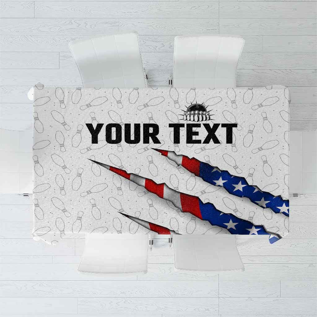 Personalized American Flag Bowling Team Tablecloth Pins and Ball Torn Stripes and Patterned White - Wonder Print Shop