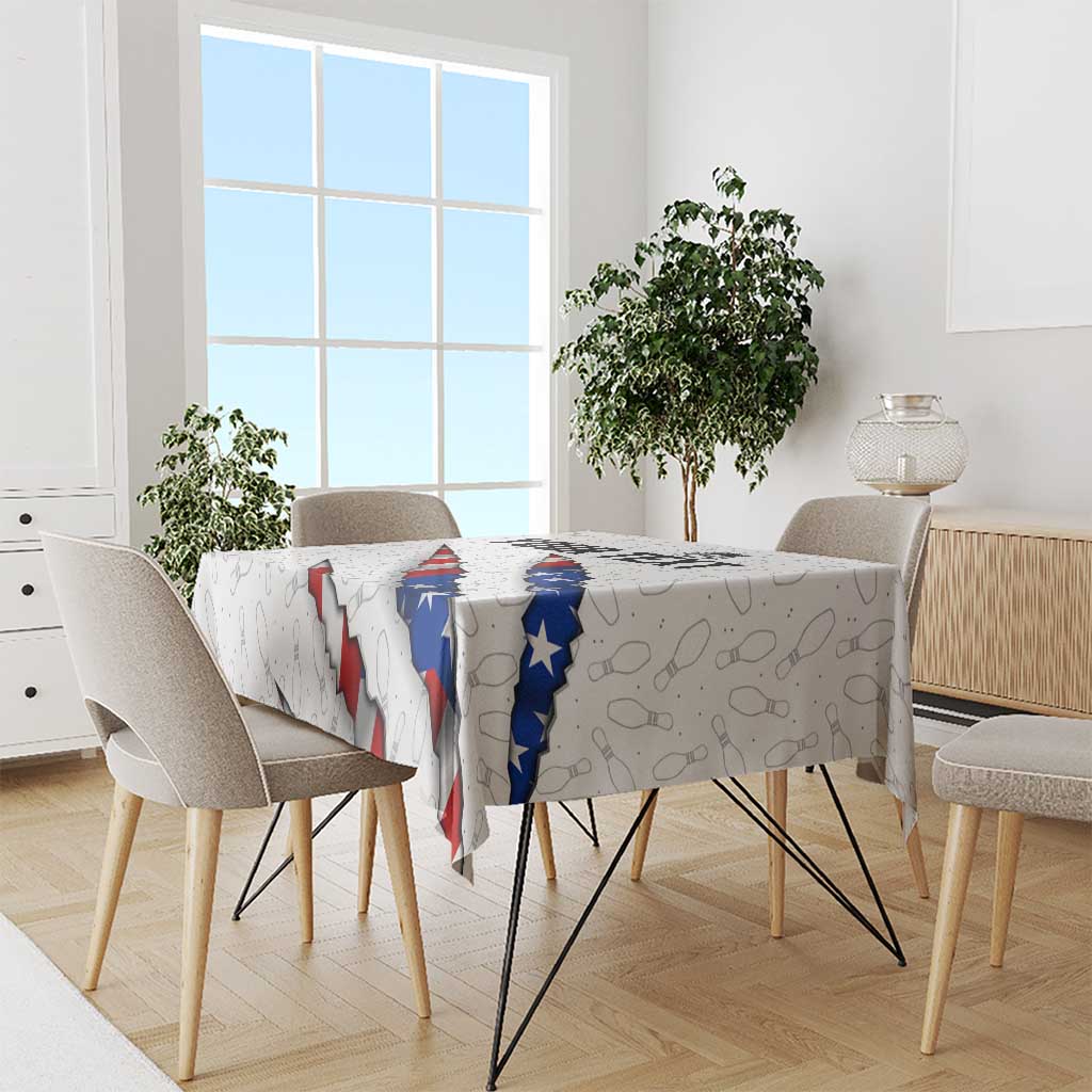 Personalized American Flag Bowling Team Tablecloth Pins and Ball Torn Stripes and Patterned White - Wonder Print Shop