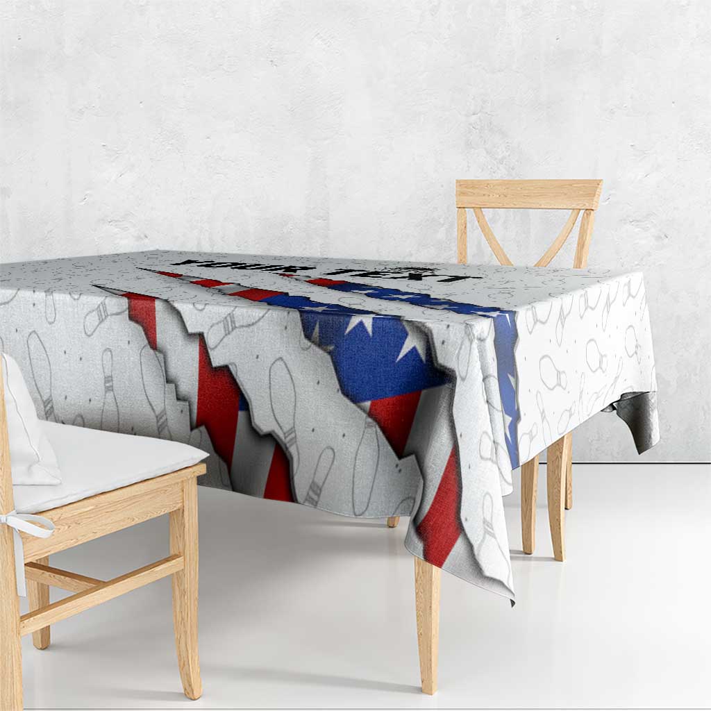 Personalized American Flag Bowling Team Tablecloth Pins and Ball Torn Stripes and Patterned White - Wonder Print Shop