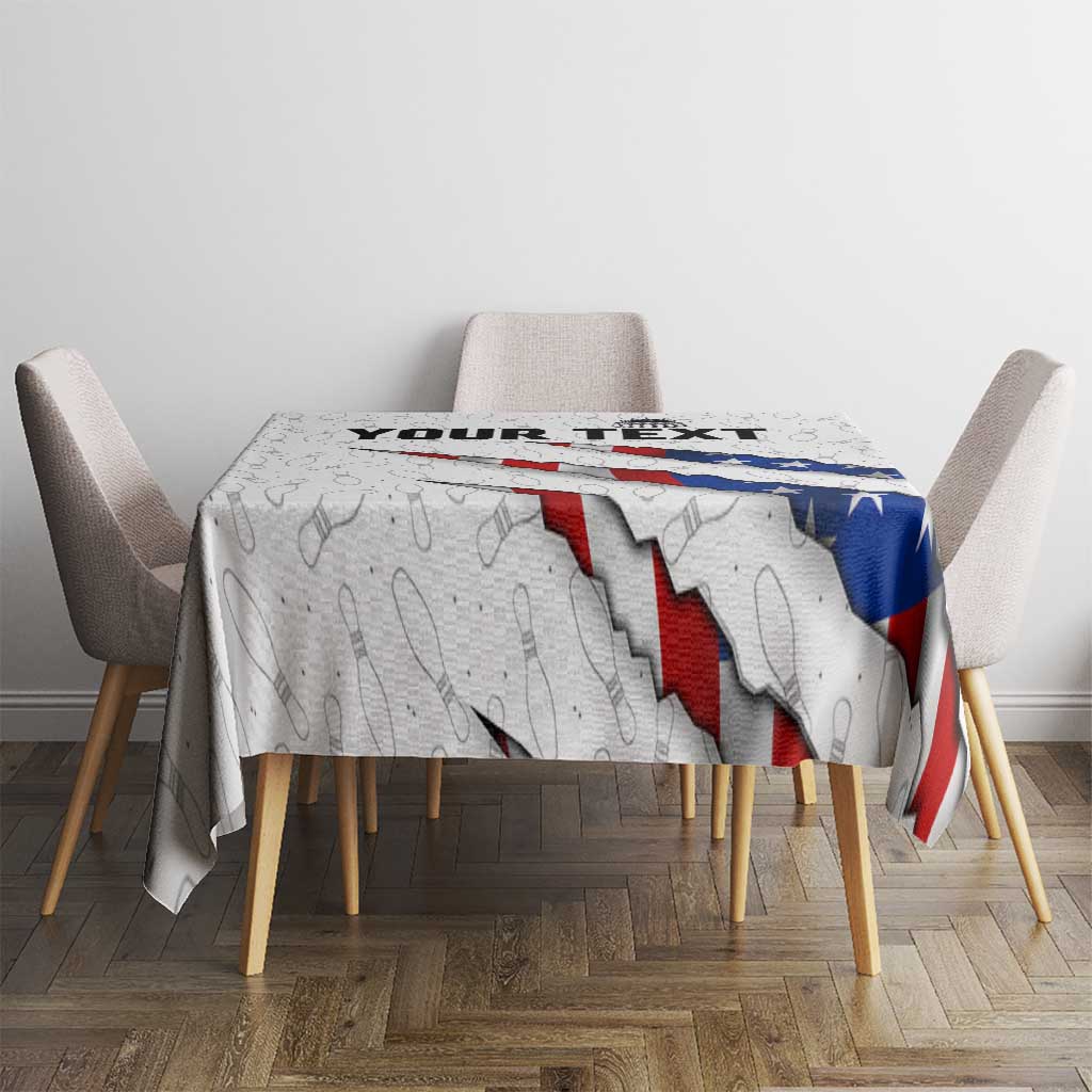 Personalized American Flag Bowling Team Tablecloth Pins and Ball Torn Stripes and Patterned White - Wonder Print Shop