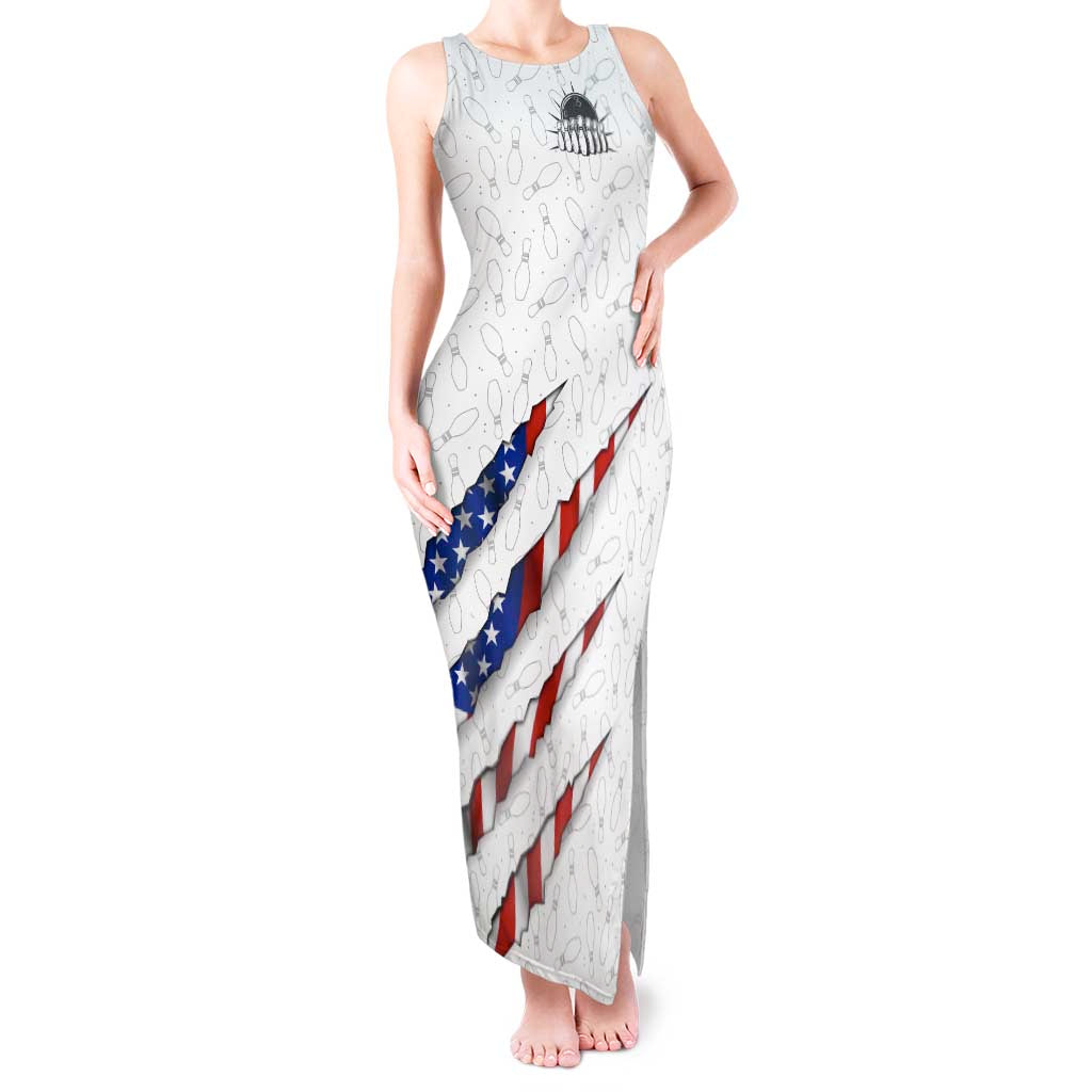 Personalized American Flag Bowling Team Tank Maxi Dress Pins and Ball Torn Stripes and Patterned White - Wonder Print Shop