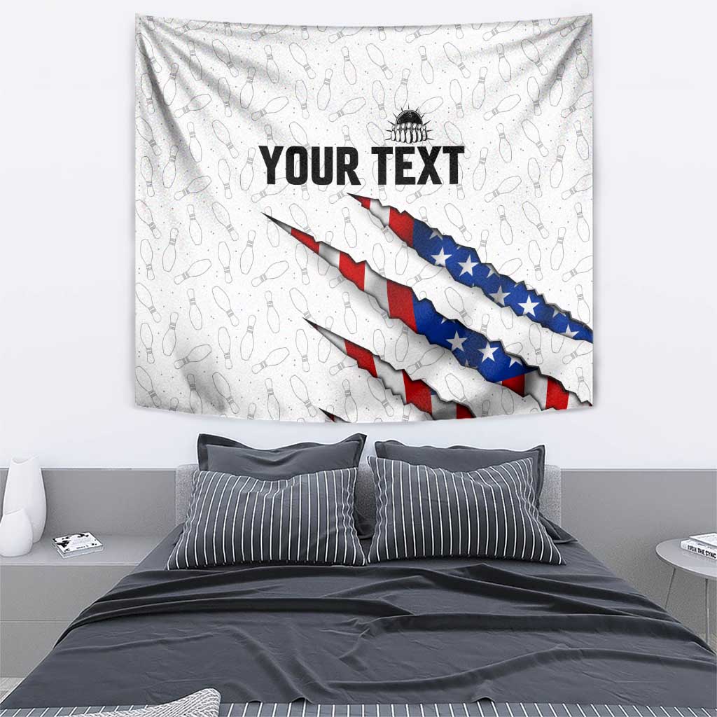 Personalized American Flag Bowling Team Tapestry Pins and Ball Torn Stripes and Patterned White - Wonder Print Shop