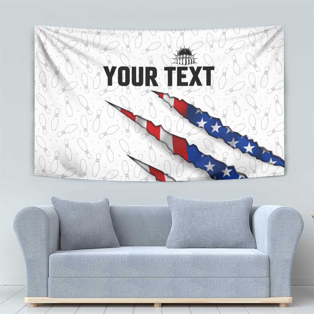 Personalized American Flag Bowling Team Tapestry Pins and Ball Torn Stripes and Patterned White - Wonder Print Shop