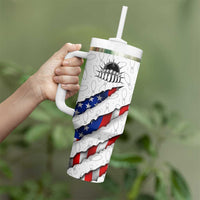 Personalized American Flag Bowling Team Tumbler With Handle Pins and Ball Torn Stripes and Patterned White - Wonder Print Shop