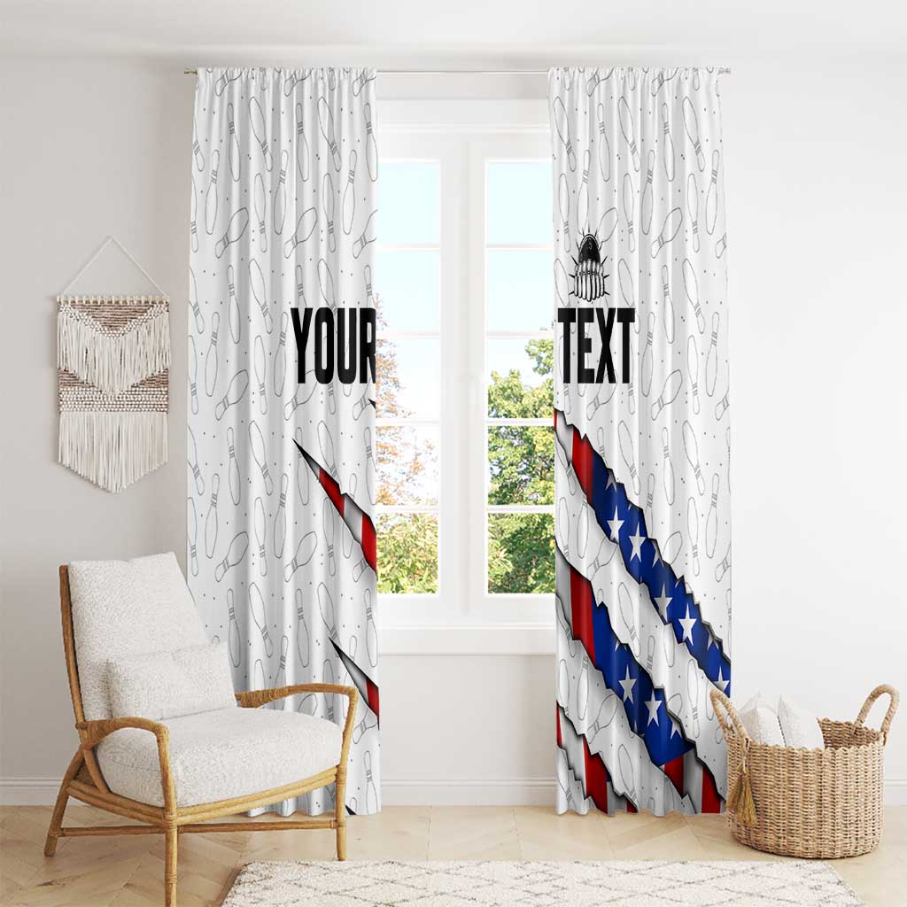 Personalized American Flag Bowling Team Window Curtain Pins and Ball Torn Stripes and Patterned White - Wonder Print Shop