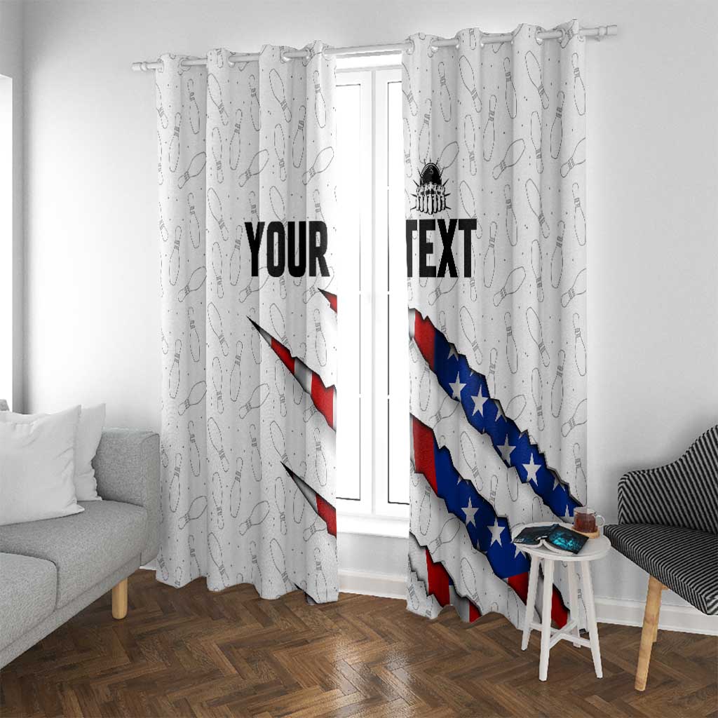 Personalized American Flag Bowling Team Window Curtain Pins and Ball Torn Stripes and Patterned White - Wonder Print Shop