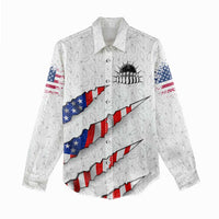Personalized American Flag Bowling Team Women Casual Shirt Pins and Ball Torn Stripes and Patterned White - Wonder Print Shop