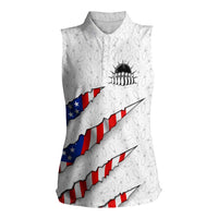 Personalized American Flag Bowling Team Women Sleeveless Polo Shirt Pins and Ball Torn Stripes and Patterned White - Wonder Print Shop