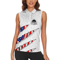 Personalized American Flag Bowling Team Women Sleeveless Polo Shirt Pins and Ball Torn Stripes and Patterned White - Wonder Print Shop