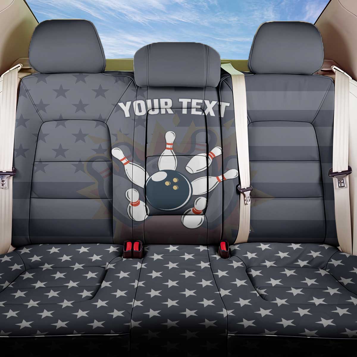 Custom Bowling Ball and Pins Back Car Seat Cover American Flag Stars and Stripes in Grunge Patriotic - Wonder Print Shop