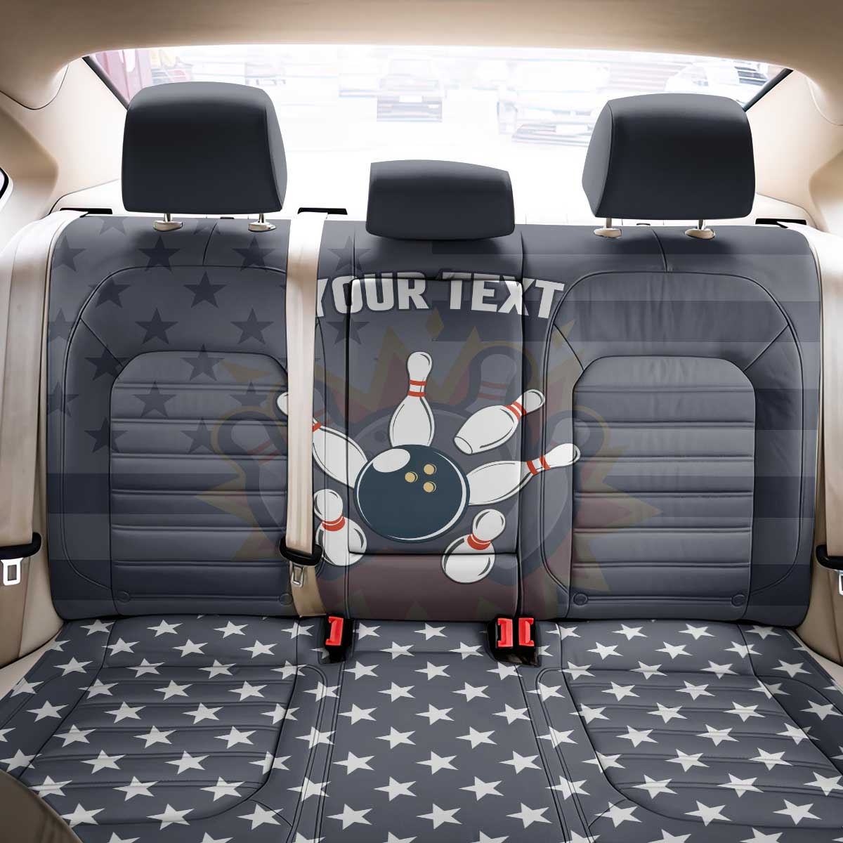 Custom Bowling Ball and Pins Back Car Seat Cover American Flag Stars and Stripes in Grunge Patriotic - Wonder Print Shop
