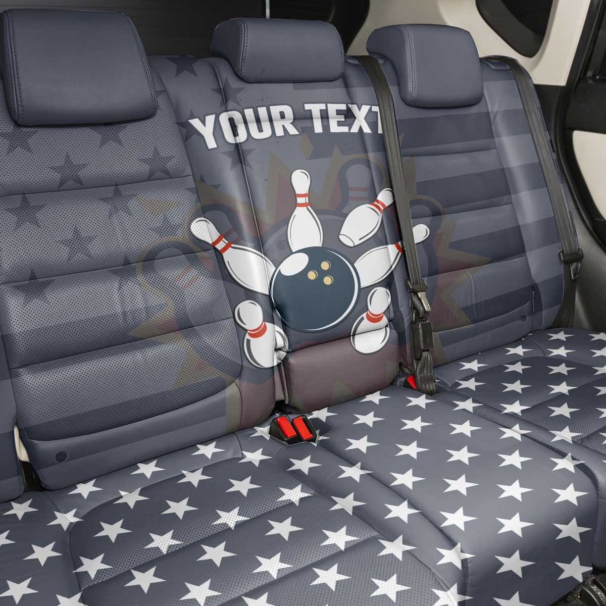 Custom Bowling Ball and Pins Back Car Seat Cover American Flag Stars and Stripes in Grunge Patriotic - Wonder Print Shop