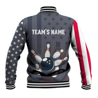 Custom Bowling Ball and Pins Baseball Jacket American Flag Stars and Stripes in Grunge Patriotic - Wonder Print Shop