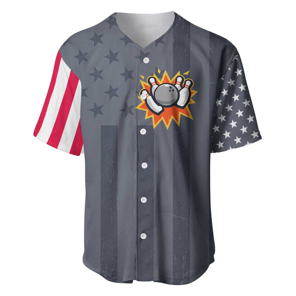 Custom Bowling Ball and Pins Baseball Jersey American Flag Stars and Stripes in Grunge Patriotic - Wonder Print Shop