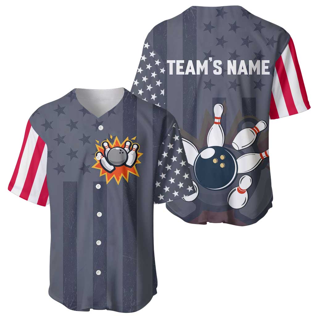 Custom Bowling Ball and Pins Baseball Jersey American Flag Stars and Stripes in Grunge Patriotic - Wonder Print Shop