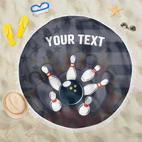 Custom Bowling Ball and Pins Beach Blanket American Flag Stars and Stripes in Grunge Patriotic - Wonder Print Shop