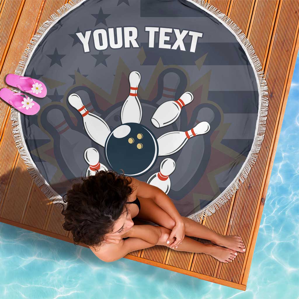 Custom Bowling Ball and Pins Beach Blanket American Flag Stars and Stripes in Grunge Patriotic - Wonder Print Shop