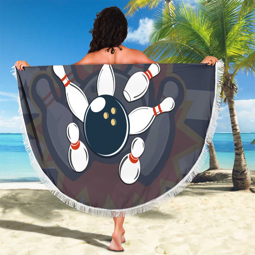 Custom Bowling Ball and Pins Beach Blanket American Flag Stars and Stripes in Grunge Patriotic - Wonder Print Shop