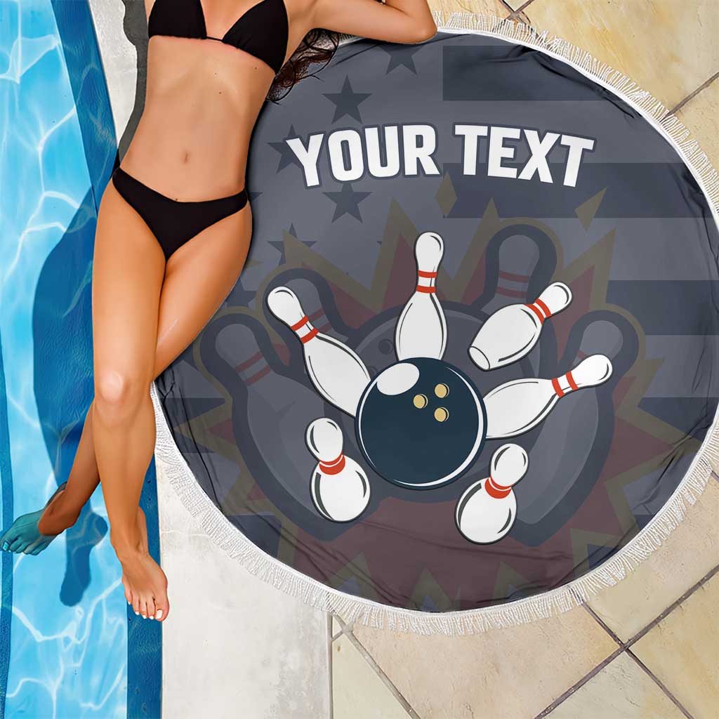 Custom Bowling Ball and Pins Beach Blanket American Flag Stars and Stripes in Grunge Patriotic - Wonder Print Shop