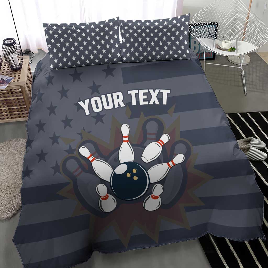 Custom Bowling Ball and Pins Bedding Set American Flag Stars and Stripes in Grunge Patriotic - Wonder Print Shop