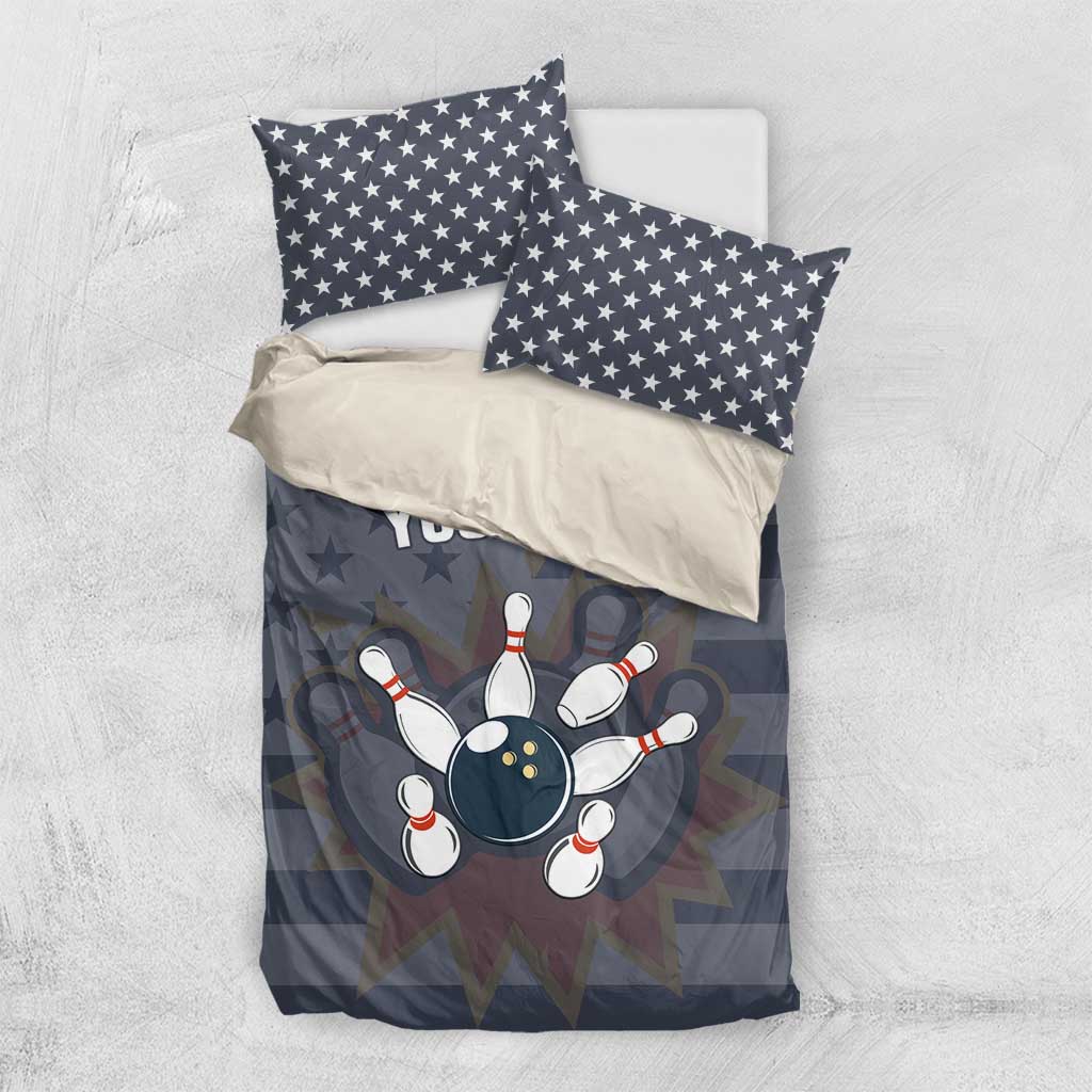 Custom Bowling Ball and Pins Bedding Set American Flag Stars and Stripes in Grunge Patriotic - Wonder Print Shop