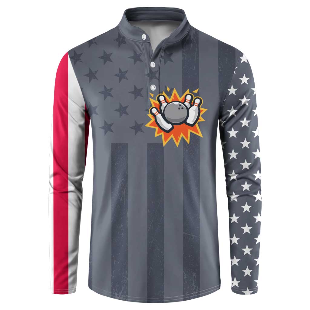 Custom Bowling Ball and Pins Button Sweatshirt American Flag Stars and Stripes in Grunge Patriotic - Wonder Print Shop
