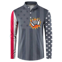 Custom Bowling Ball and Pins Button Sweatshirt American Flag Stars and Stripes in Grunge Patriotic - Wonder Print Shop