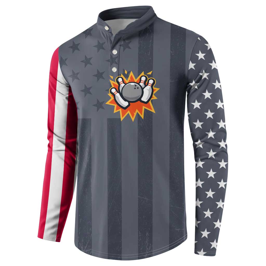 Custom Bowling Ball and Pins Button Sweatshirt American Flag Stars and Stripes in Grunge Patriotic - Wonder Print Shop