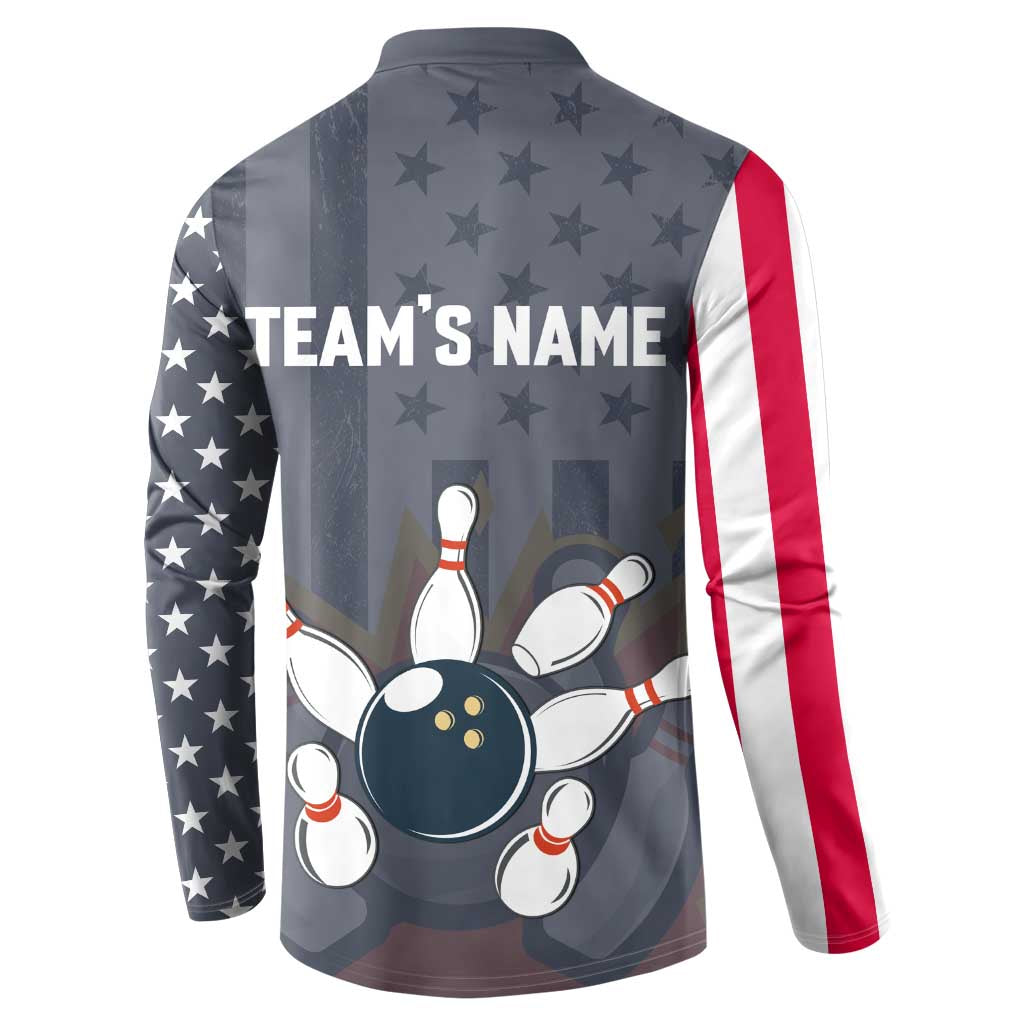 Custom Bowling Ball and Pins Button Sweatshirt American Flag Stars and Stripes in Grunge Patriotic - Wonder Print Shop