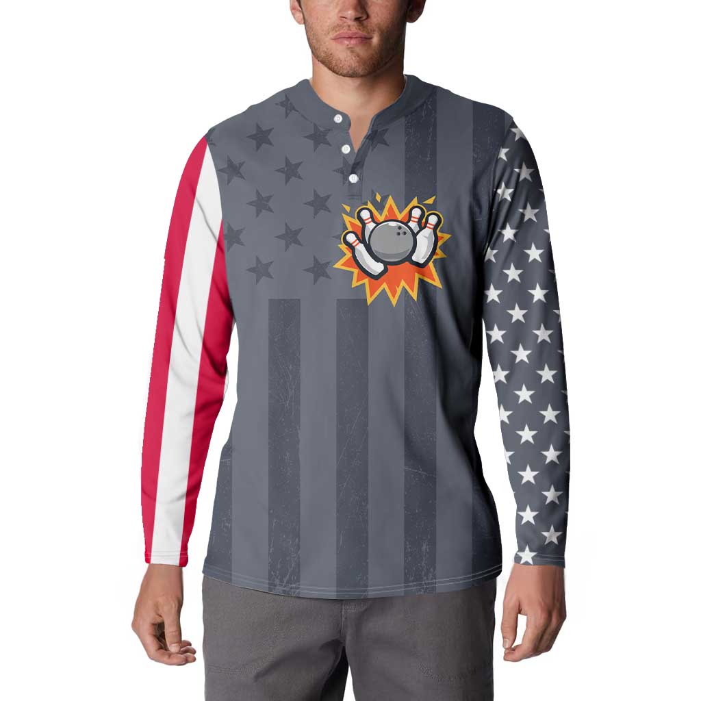 Custom Bowling Ball and Pins Button Sweatshirt American Flag Stars and Stripes in Grunge Patriotic - Wonder Print Shop