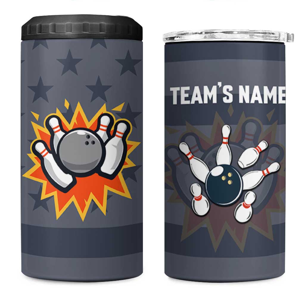 Custom Bowling Ball and Pins 4 in 1 Can Cooler Tumbler American Flag Stars and Stripes in Grunge Patriotic - Wonder Print Shop