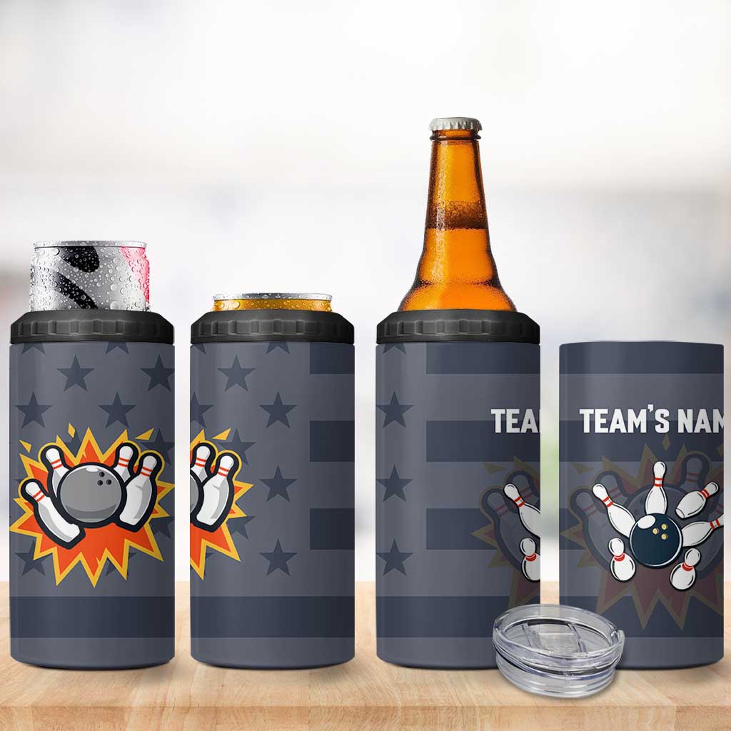 Custom Bowling Ball and Pins 4 in 1 Can Cooler Tumbler American Flag Stars and Stripes in Grunge Patriotic - Wonder Print Shop