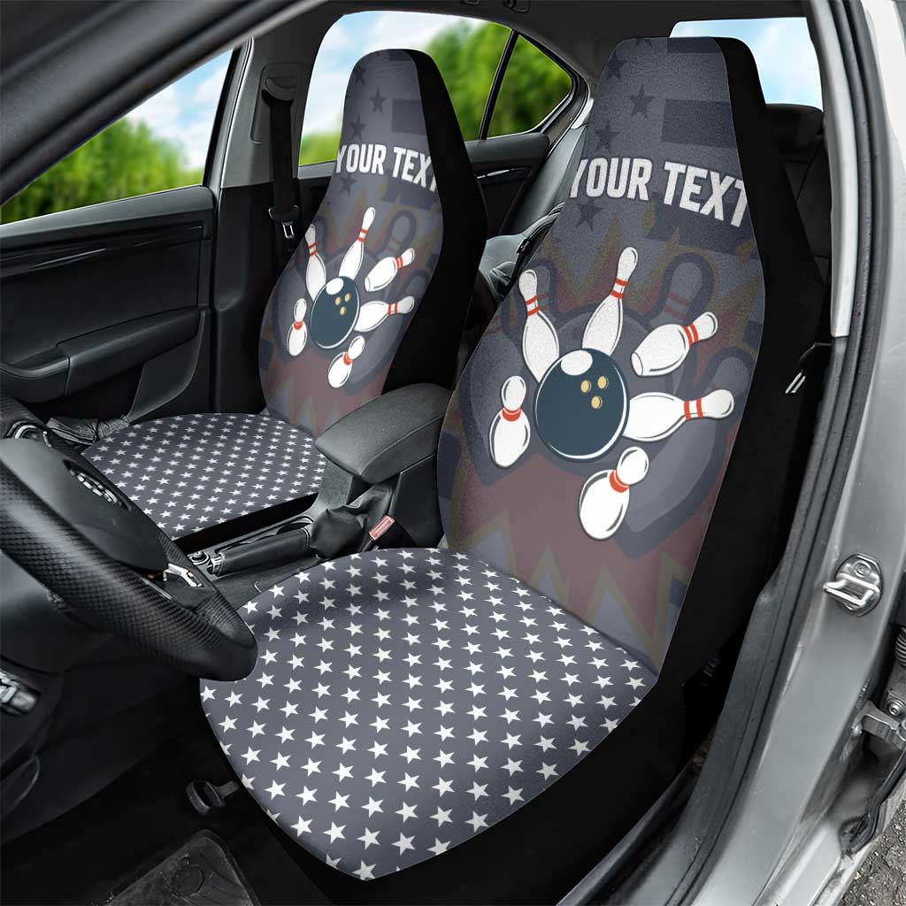 Custom Bowling Ball and Pins Car Seat Cover American Flag Stars and Stripes in Grunge Patriotic - Wonder Print Shop