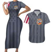 Custom Bowling Ball and Pins Couples Matching Short Sleeve Bodycon Dress and Hawaiian Shirt American Flag Stars and Stripes in Grunge Patriotic - Wonder Print Shop